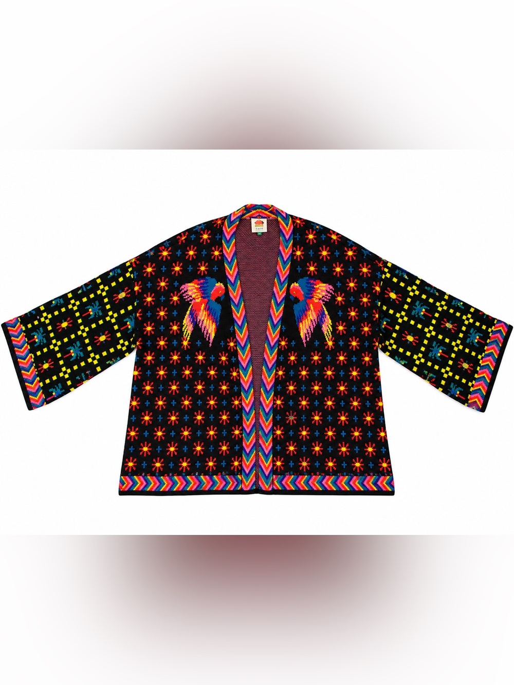 Farm Rio Black Macaw Night Kimono Cardigan with Belt